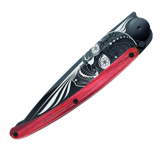 Deejo 1GB143 Black tattoo 37g, biker, red beech, Latino skull